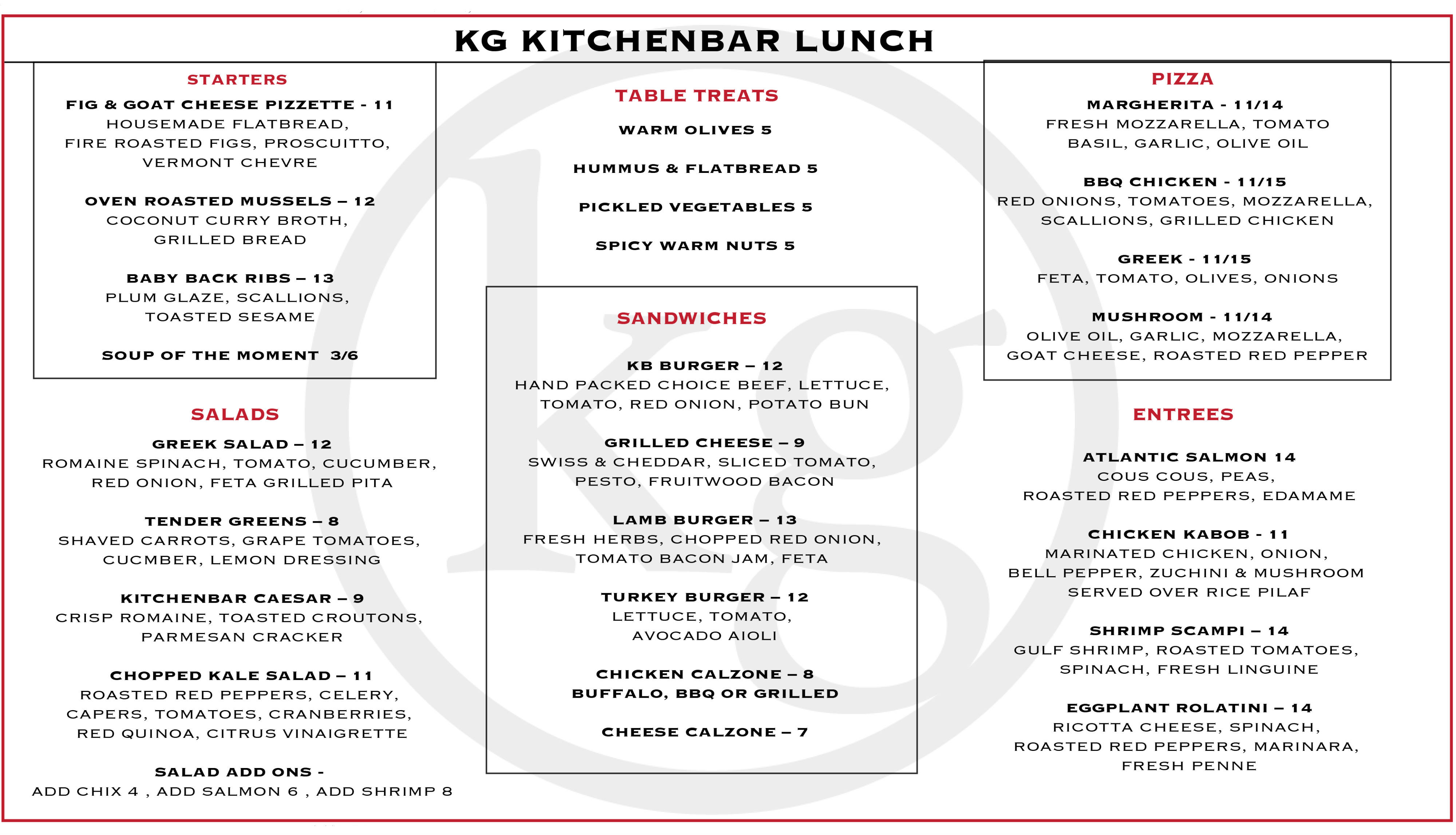 house kitchen and bar lunch menu